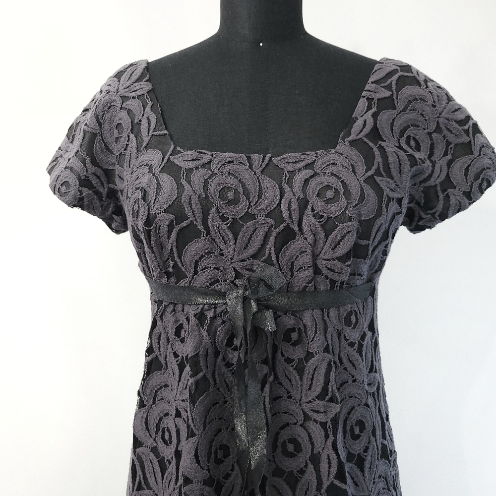 RARE Anna Sui Dark Floral Grey Lace Wild Roses Witchycore Babydoll Dress - Picture 2 of 15